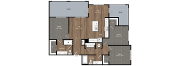 A floor plan of a house with a dining area, living room, and kitchen.