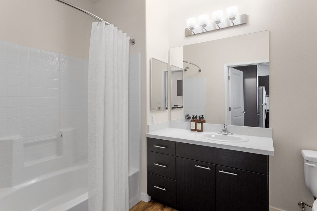 the preserve at ballantyne commons apartment bathroom with shower and sink