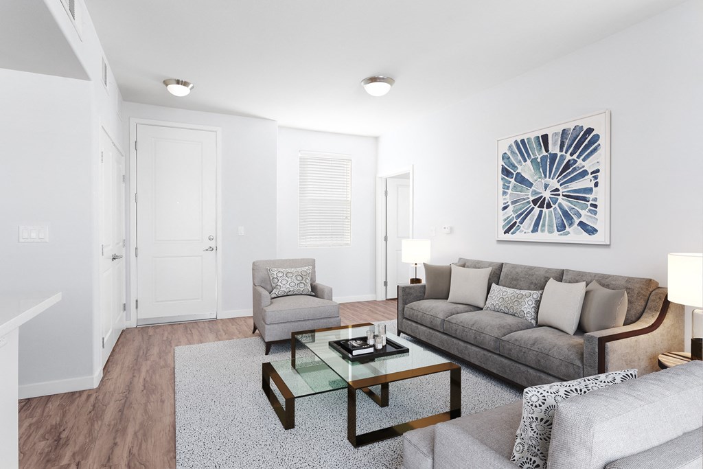 a living room with a couch and a coffee table
