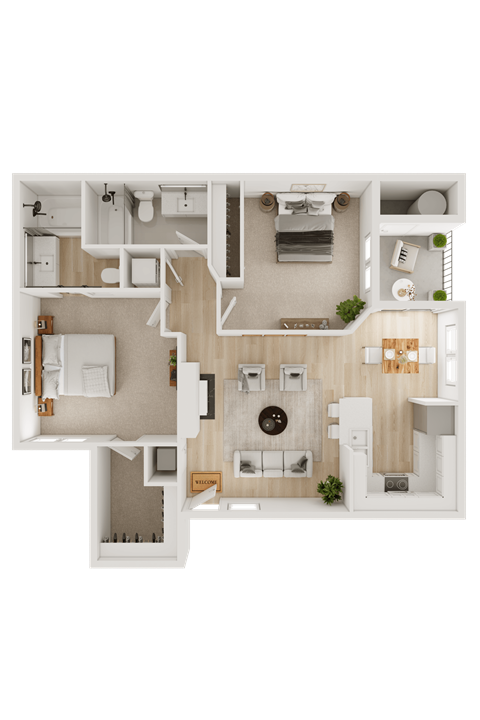 2 Bed - 2 Bath |854 sq ft 2 Bed | 2 Bath floorplan