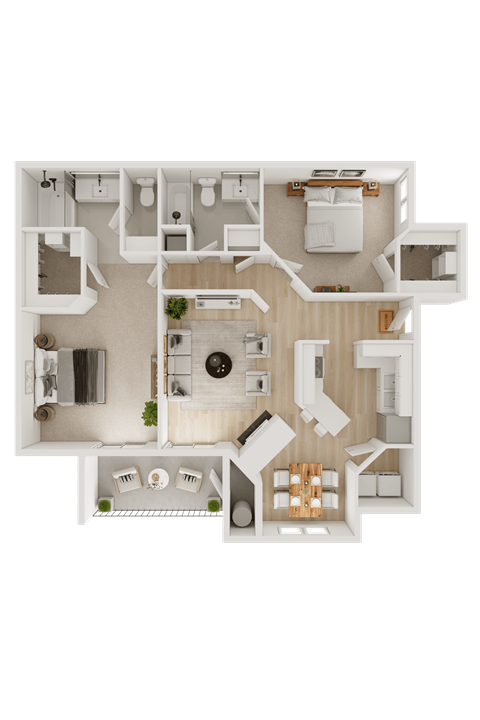 2 Bed - 2 Bath |1120 sq ft 2 Bed | 2 Bath floorplan