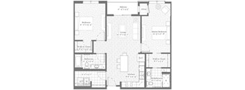 A floor plan of a house with labeled rooms and dimensions.