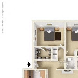 2 Bed, 1 Bath, 865 square feet floor plan 3d