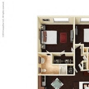2 Bed, 1.5 Bath 940 square feet floor plan The Capistrano 3D furnished