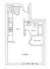 Studio 1 Bath 475 square feet floor plan Residence A