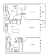 2 Bed 2 Bath 998 square feet floor plan Residence H