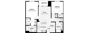 2 bed  2 Bath 1076 square feet floor plan B1