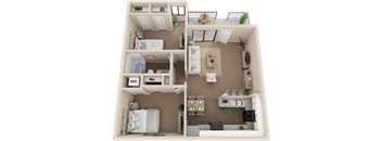this is a 3d floor plan of a 824 square foot 1 bedroom apartment at the