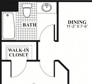 1 bed 1 Bath 615 square feet Comfort floor plan