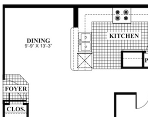 2 bed 1 Bath 970 square feet Refresh floor plan