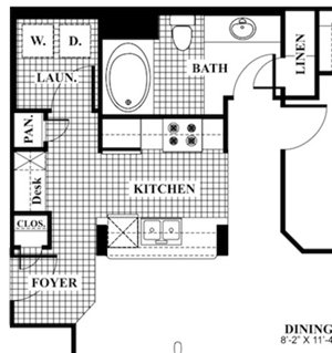 1 bed 1 Bath 850 square feet Renew floor plan