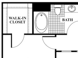 1 bed 1 Bath 820 square feet serenity floor plan
