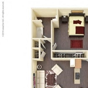 1 Bed, 1 Bath, 828 square feet floor plan Large 3d furnished