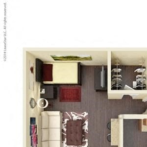 1 Bed, 1 Bath, 414 square feet floor plan Studio 3d furnished