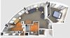 1 bed 1 Bath 619 square feet 3d furnished floor plan 1 Bedroom 1B