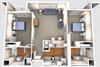 2 bed 2 Bath 877 -to 984 square feet 3d furnished floor plan 2 Bedroom 2A