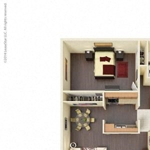 1 Bed, 1 Bath, 790 square feet floor plan