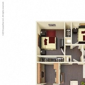 2 Bed, 1 Bath, 812 square feet floor plan