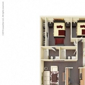 2 Bed, 2 Bath, 1025 square feet floor plan