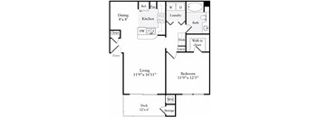 1 Bed 1 Bath 728 square feet floor plan Plan A