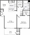1 Bed 1 Bath 728 square feet floor plan Plan A