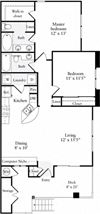 2 Bed 2 Bath 1001 square feet floor plan Plan A