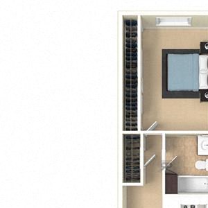 1 Bed, 1 Bath, 580 square feet B floor plan furnished