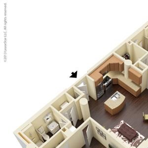2 Bed - 2 Bath |908 sq ft B1 floor plan