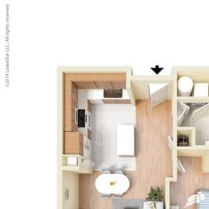 1 Bed - 1 Bath, 684 square feet A1 floor plan