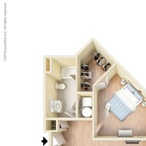 1 Bed - 1 Bath, 789 square feet A3 floor plan