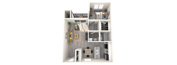 Apartments for Rent in Tempe, AZ – Sono Tempe -  3D Floorplan of our 1 Bed, 1 Bath 664 Sq. Ft. Campbell Floorplan