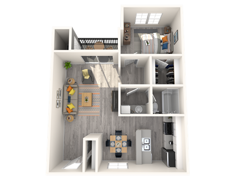 Apartments for Rent in Tempe, AZ – Sono Tempe -  3D Floorplan of our 1 Bed, 1 Bath 664 Sq. Ft. Campbell Floorplan