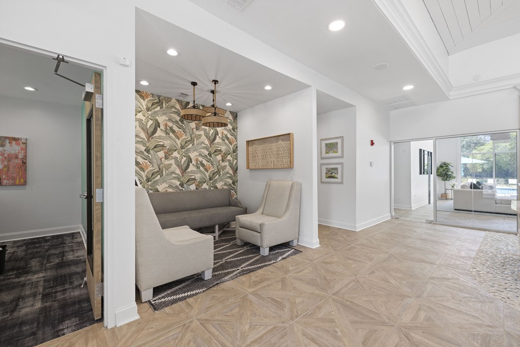 the lobby at the whispering winds apartments in pearland, tx