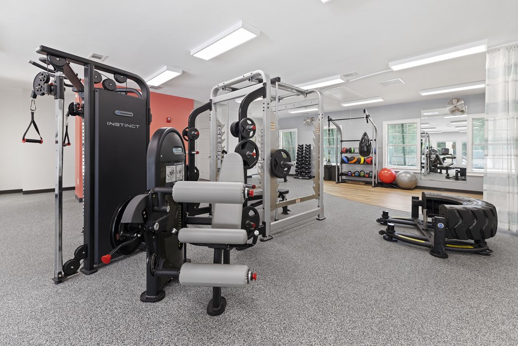 a fully equiped gym with weights machines and other exercise equipment