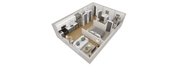 a 3d floor plan of a home with a bedroom and a living room