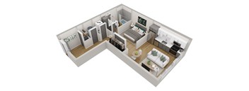 a 3d floor plan of a home with a bedroom and a living room