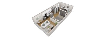 a 3d floor plan of a house with a bedroom and a living room