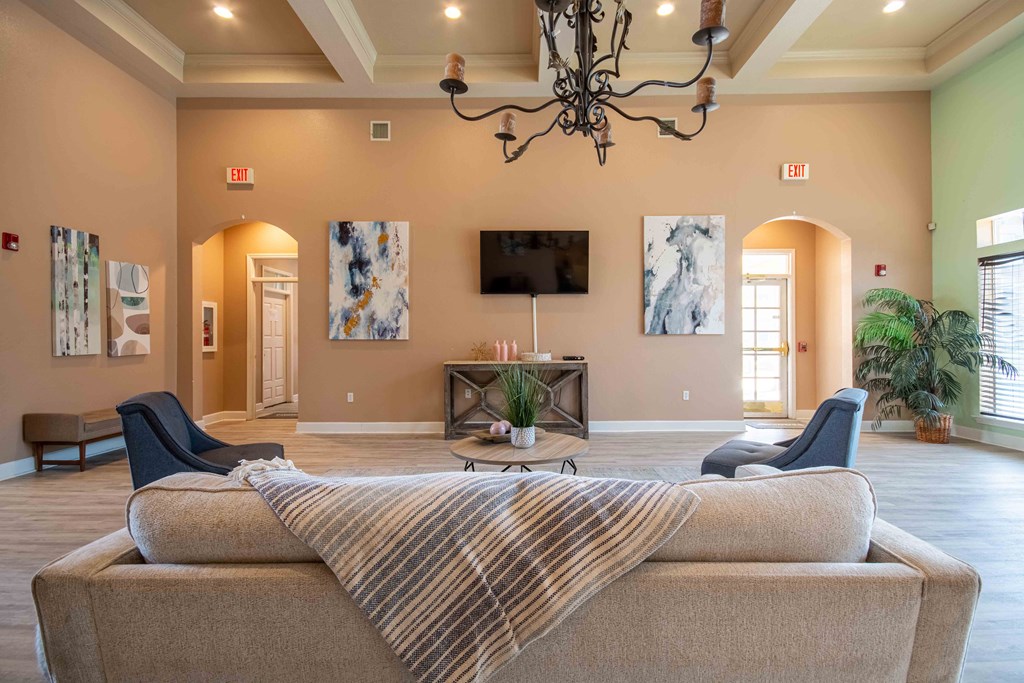 Clubhouse with area to relax on couches/chairs