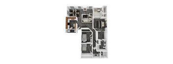 Caracas three-bedroom, two-bath apartment floor plan with 1,155 square feet, a patio and separate dining area in Henderson, NV.