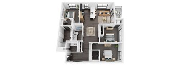 this is a 3d floor plan of a three bedroom apartment at carbon31