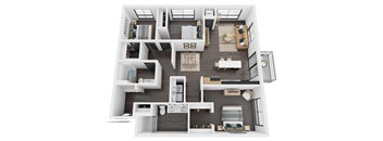 a 3d floor plan of a house with a bedroom and a living room