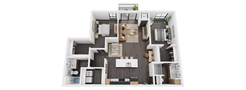 this is a 3d floor plan of a 1179 square foot 2 bedroom apartment at carbon31 in bloomington, mn