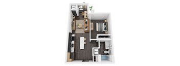 a 1 bedroom floor plan with a bathroom and a living room