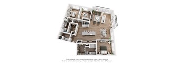 A floor plan of a house with a kitchen, living room, and two bedrooms.