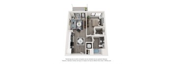 a 3d floor plan of a 1 bedroom apartment
