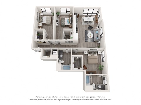 bedroom floor plan at the villas at falling waters apartments in omaha ne