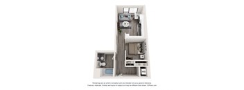 a 3d floor plan of a studio apartment