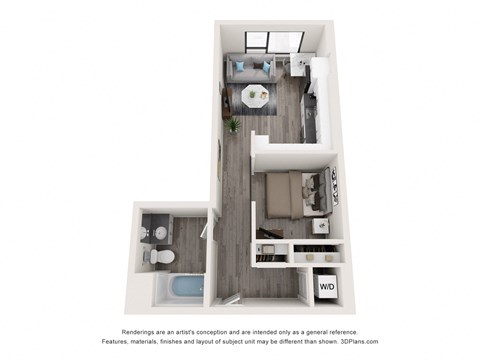 a 3d floor plan of a studio apartment