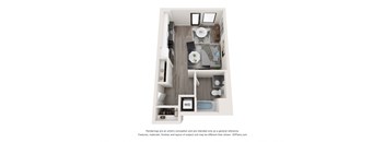 a 3d floor plan of a studio apartment