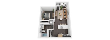 a 1 bedroom floor plan with a bathroom and a living room